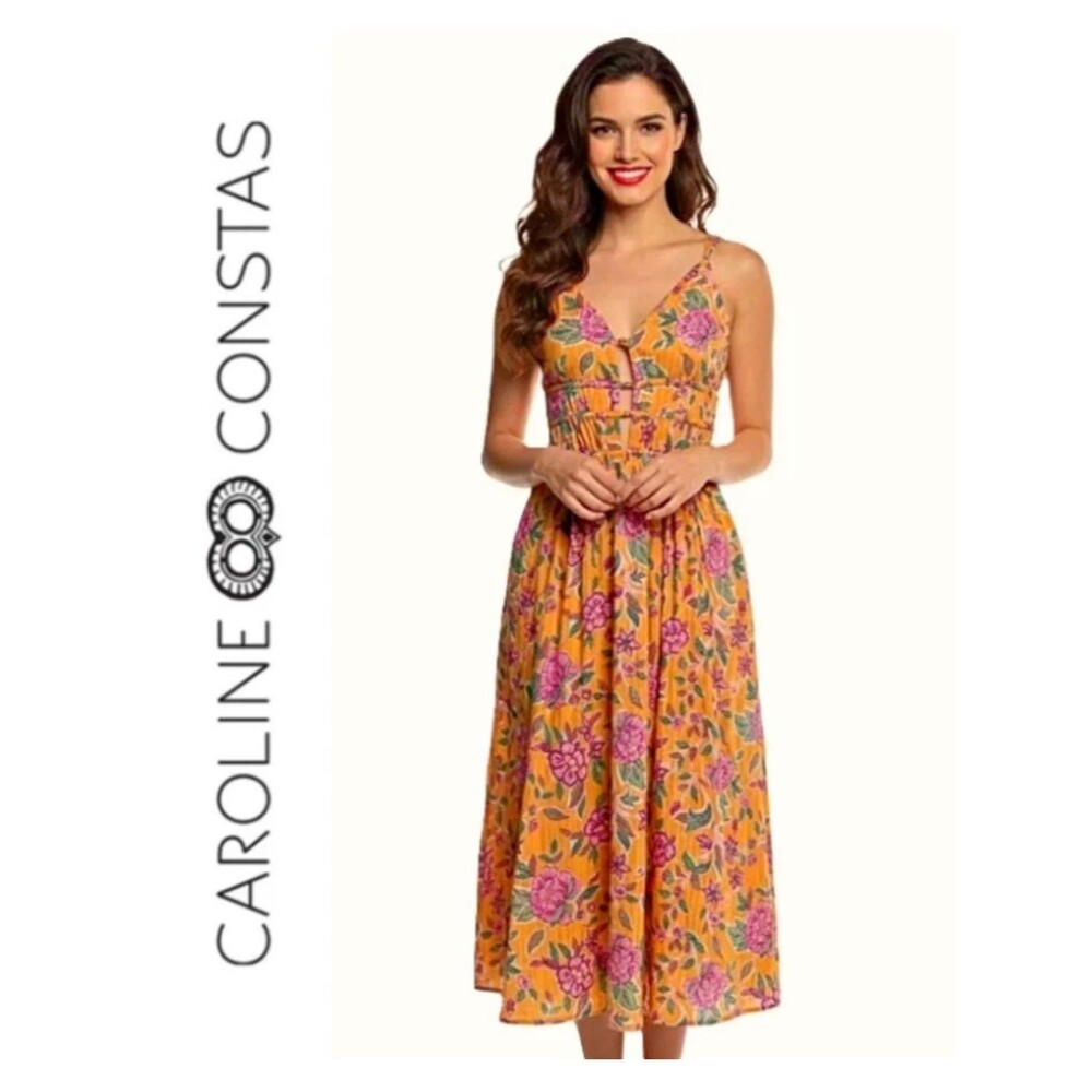 Caroline Constas Smocked Cotton-Blend Front-Beaded-Keyhole